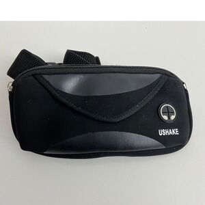 USHAKE Running Belt Waist Pack Black Slim Fitness Fanny Pack with Headphone Port